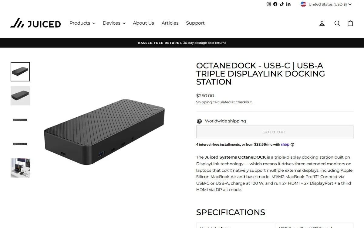 OctaneDOCK triple DisplayLink docking station product page