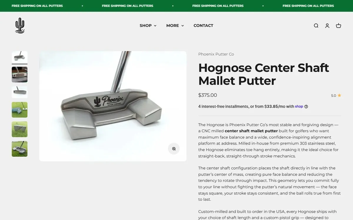 Hognose center shaft mallet putter product page